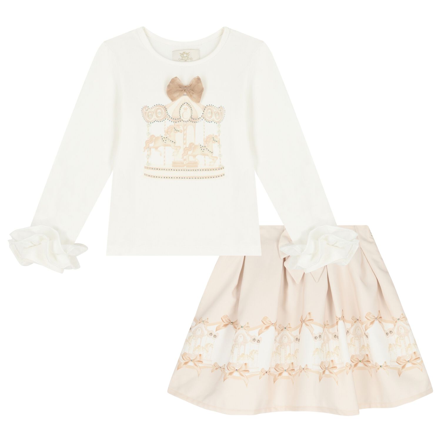 Girls Ivory Carousel Skirt Set, 2, hi-res