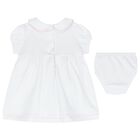 Baby Girls White and Pink Smocked Dress, 1, hi-res
