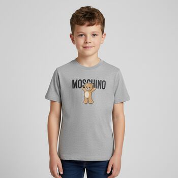 تي شيرت بشعار تيدي باللون الرمادي