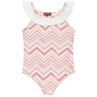 Younger Girls Pink & White Zig Zag Swimsuit, 1, hi-res