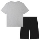 Boys Grey & Black Logo Shorts & T-Shirt Set, 1, hi-res