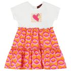 فستان بنات بالشعار باللون الأبيض والبرتقالى, 1, hi-res