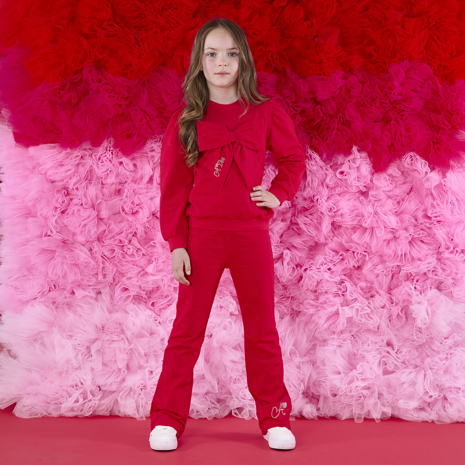 طقم بنطلون بشعار أحمر للبنات, 1, hi-res image number null