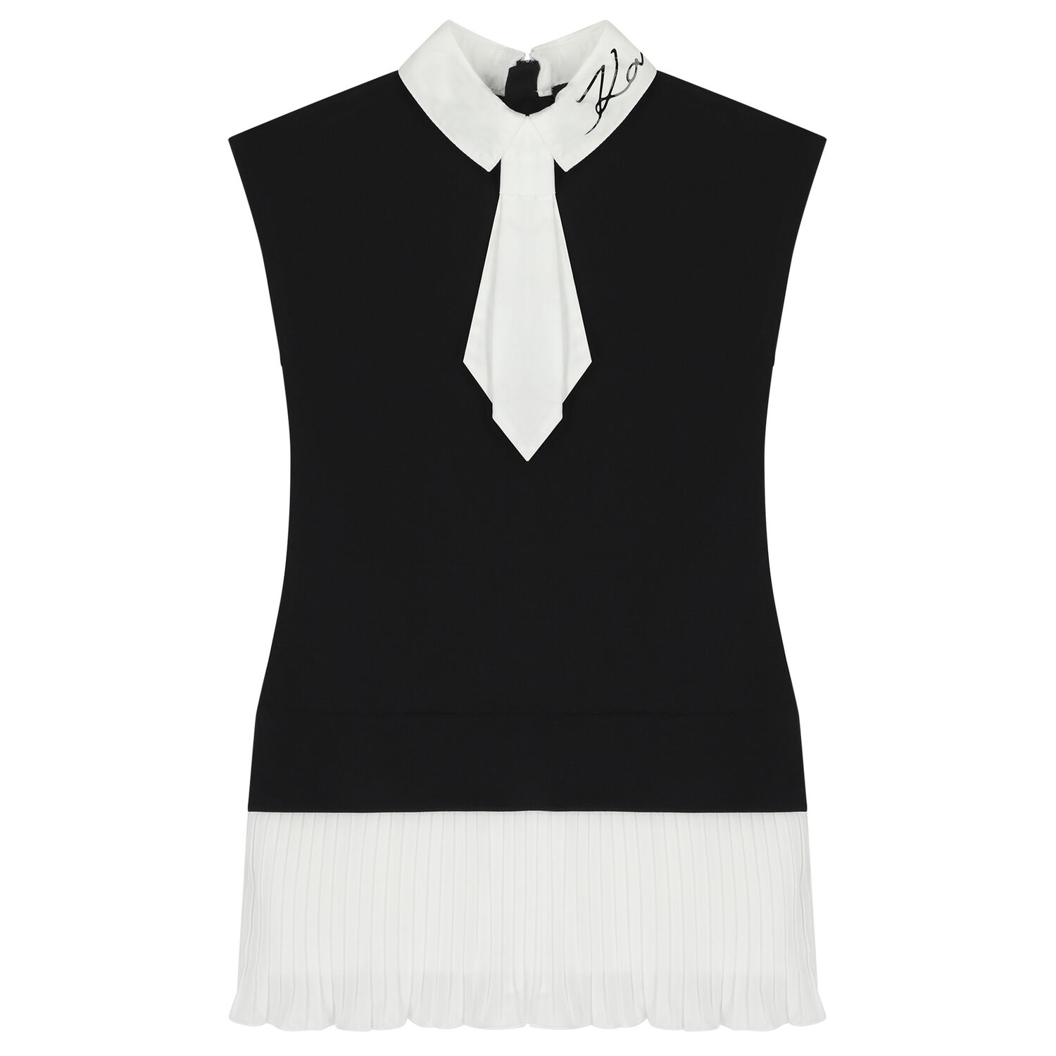 Girls Black & White Pleated Crepe Dress, 1, hi-res