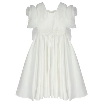Girls Mirana White 3D Rose Sleeve Tulle Dress