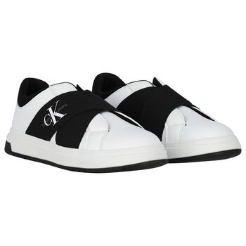 Boys White & Black Logo Trainers
