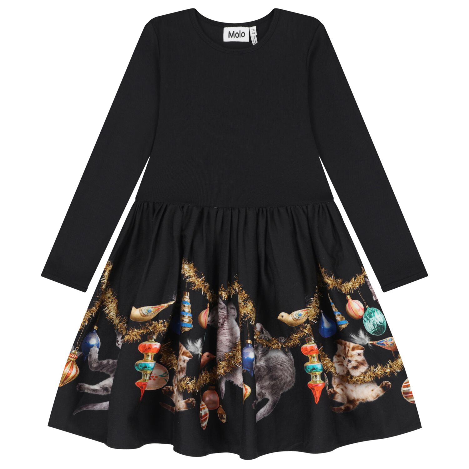 Girls Black Christmas Bauble Dress, 3, hi-res