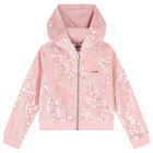 Girls Pink Sequins Hooded Zip Up Top, 1, hi-res