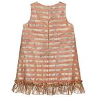 Girls Beige & Gold Striped Dress, 1, hi-res