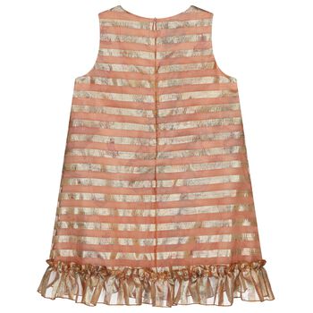 Girls Beige & Gold Striped Dress