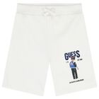 Boys White Teddy Bear Logo Shorts, 1, hi-res