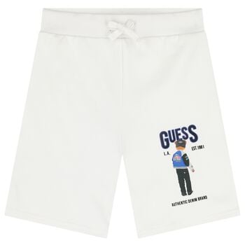 Boys White Teddy Bear Logo Shorts
