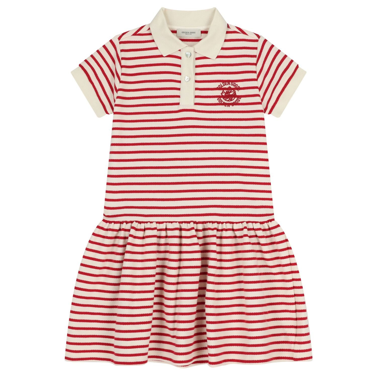 Girls Ivory & Red Logo Striped Polo Dress, 2, hi-res
