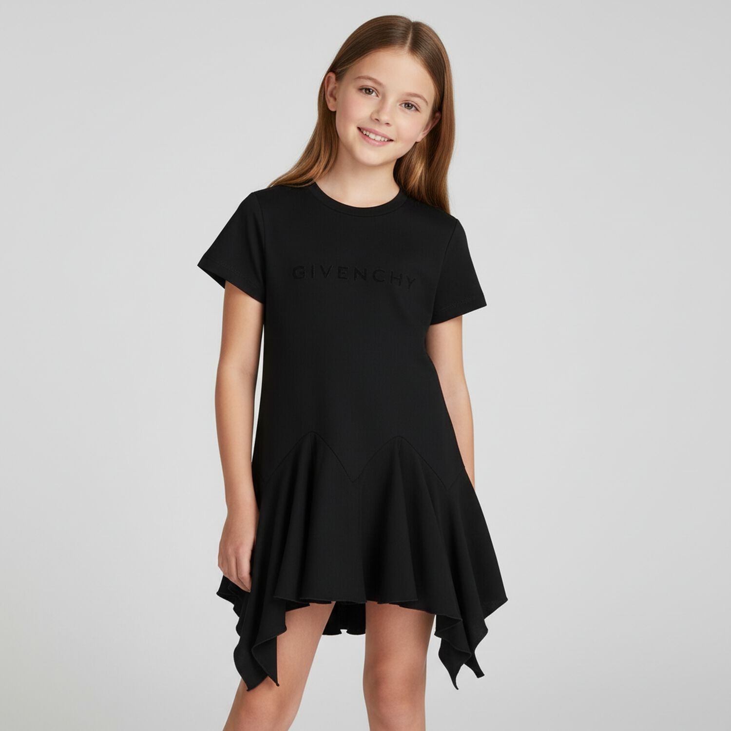 Girls Black Logo Dress, 1, hi-res