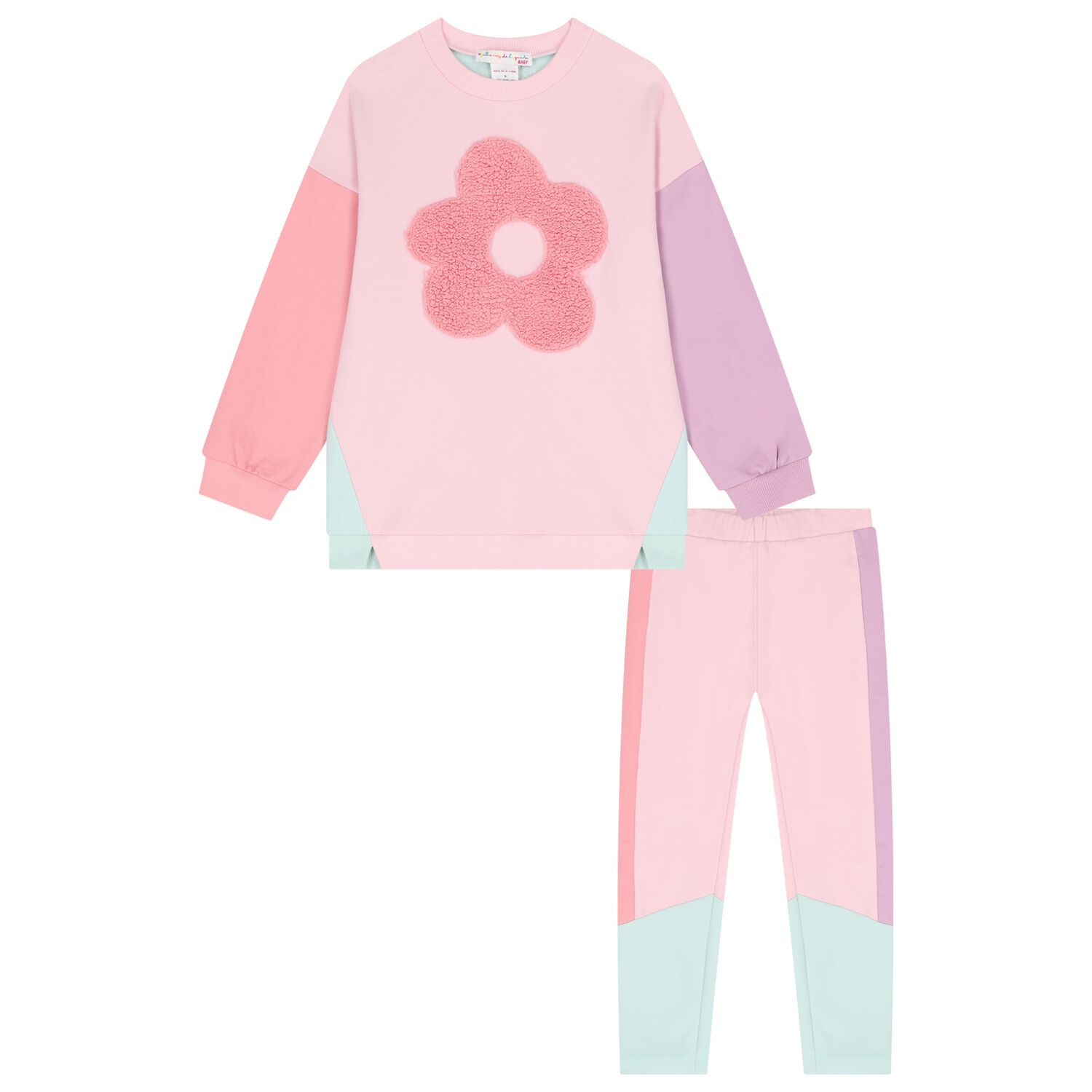 طقم ليجينز مزين بالزهور باللون الوردى والاخضر , 1, hi-res