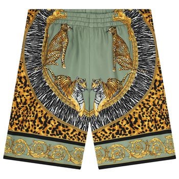 Boys Green, Yellow & Black Tiger Barocco Shorts