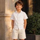 Boys Ivory & Beige Striped Shorts Set, 1, hi-res