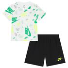 Boys White & Black Logo Shorts Set, 1, hi-res