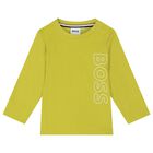 Younger Boys Lime Green Logo Long Sleeve Top, 1, hi-res