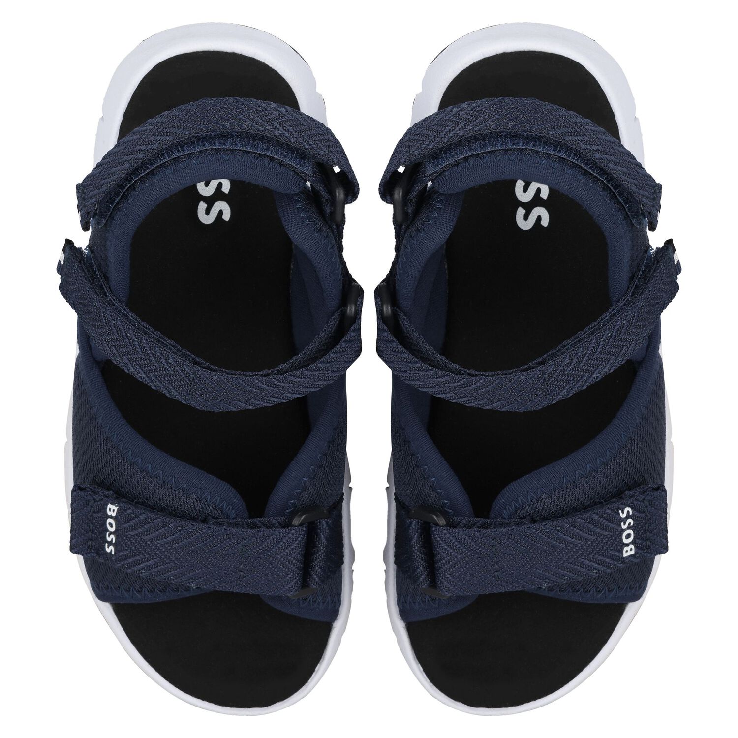 Boys Navy Blue Logo Sandals, 2, hi-res