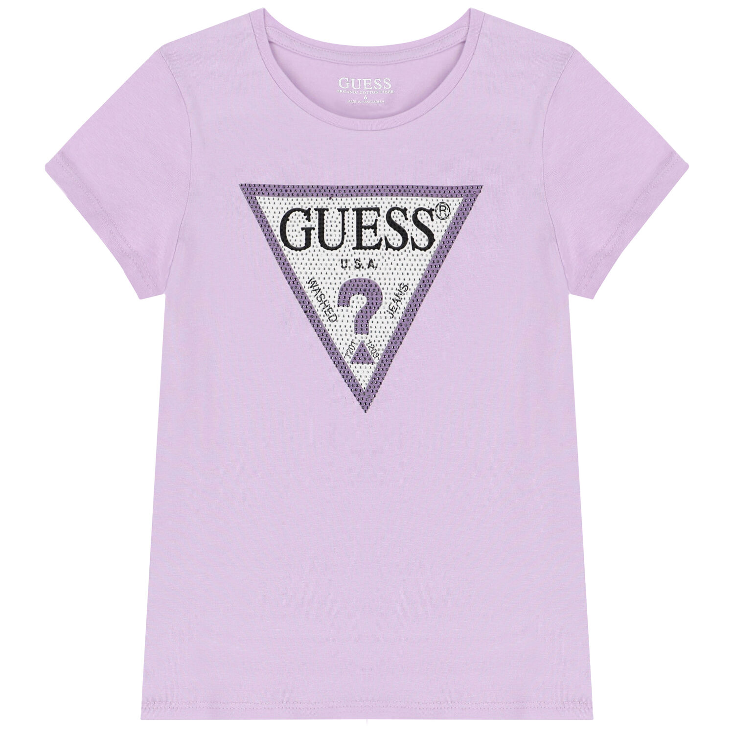 Girls Purple Diamante Logo T-Shirt, 3, hi-res