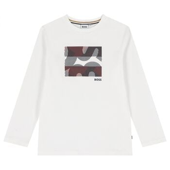Boys White Logo Long Sleeve Top