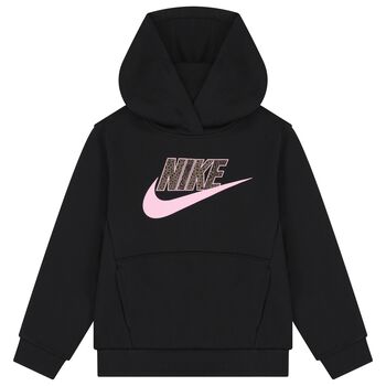 Girls Black Logo Hooded Top
