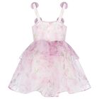 Girls Pink Foral Flared Dress, 1, hi-res