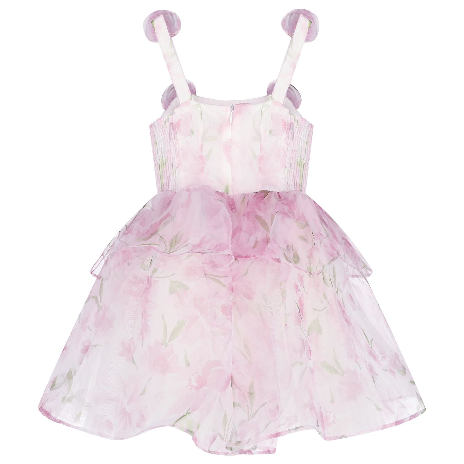 Girls Pink Foral Flared Dress, 1, hi-res