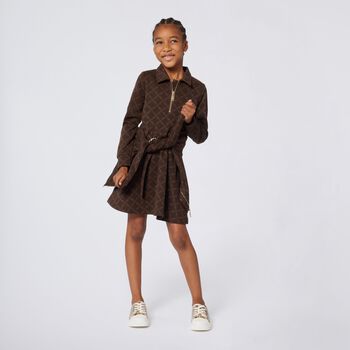 Girls Brown Logo Dress