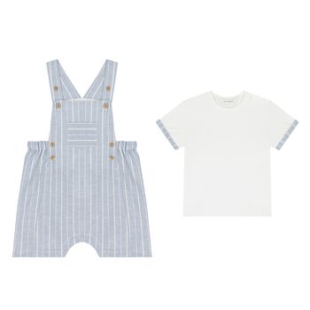 Baby Boys Blue & White Dungaree Set