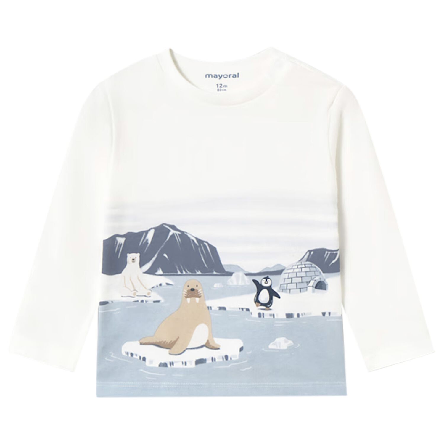 Younger Boys Ivory Polar Animals Long Sleeve Top, 1, hi-res image number null
