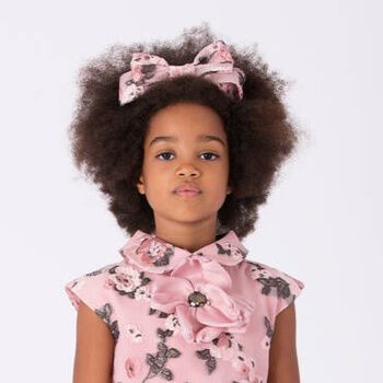 Girls Pink Floral Organza Brocade Headband