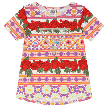 تيشيرت بنات بالشعار باللون الأبيض والأحمر