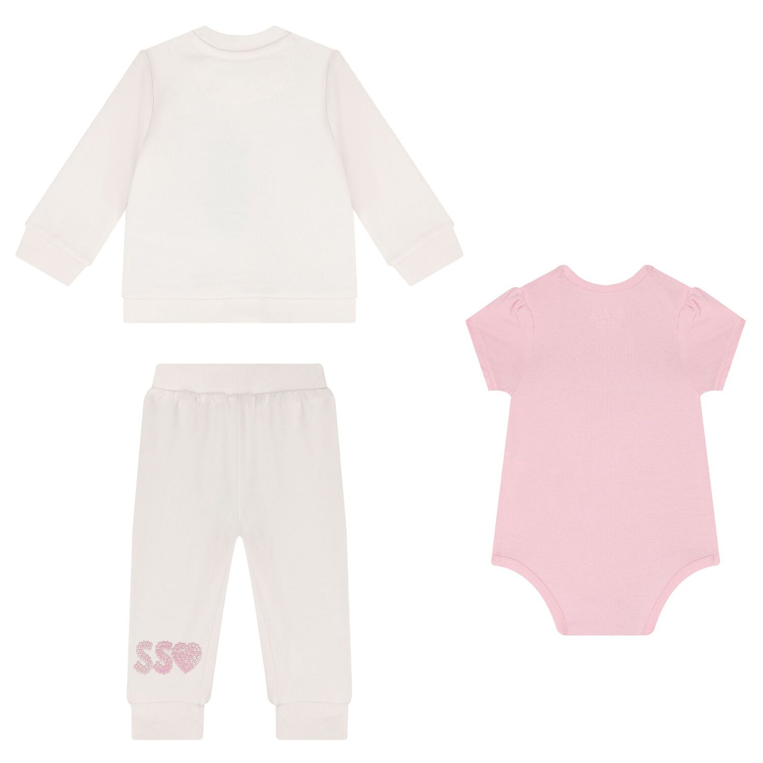 Baby Girls Ivory & Pink Logo Trouser Set, 1, hi-res