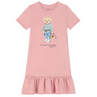 Girls Pink Bear Logo Dress, 1, hi-res