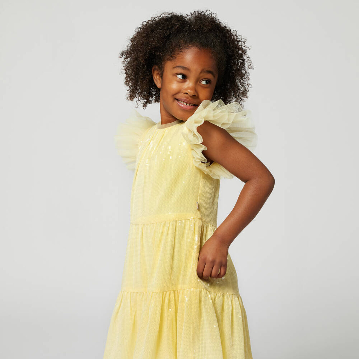 Girls Yellow Chiffon Sequin Dress, 2, hi-res image number null