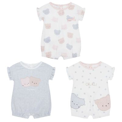 Baby Girls White & Grey Rompers (3 Pack)