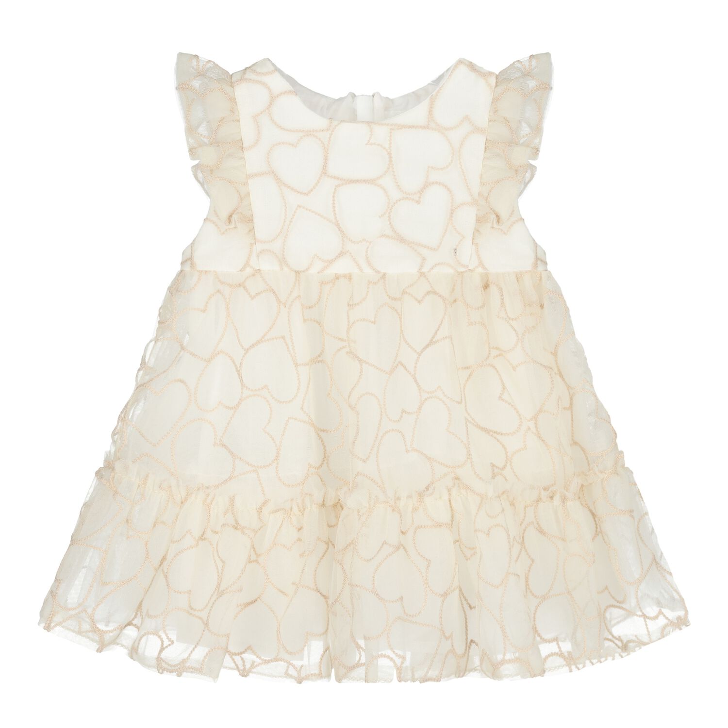Baby Girls Beige Heart Tulle Dress, 1, hi-res