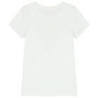 Girls White Diamante Logo T-Shirt, 8, hi-res
