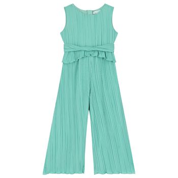 Girls Green Pleated Chiffon Jumpsuit