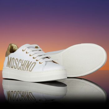 Girls White & Gold Logo Trainers