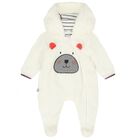 Ivory Bear Fleece Baby Pramsuit, 1, hi-res