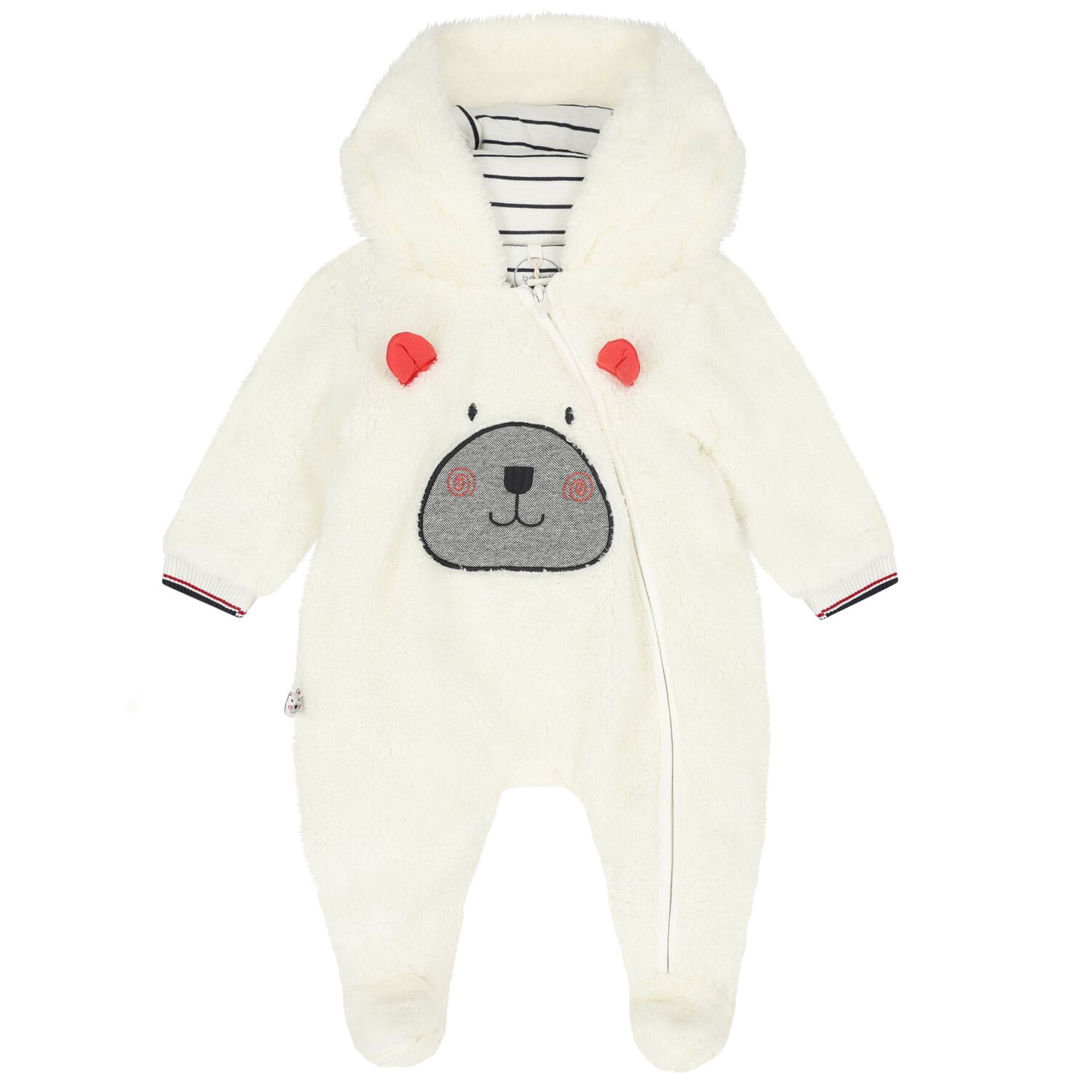 Ivory Bear Fleece Baby Pramsuit, 1, hi-res