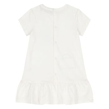Younger Girls Ivory Faux Fur Bag Logo Dress