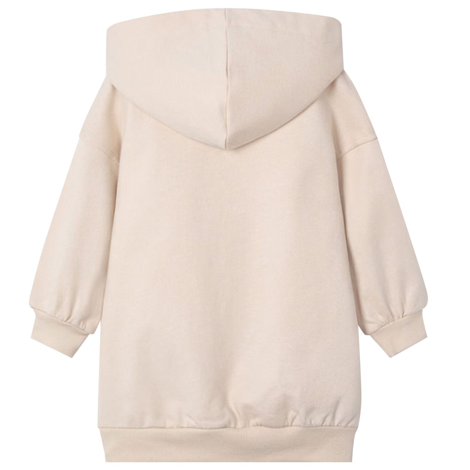 Girls Beige Fleece Hooded Dress, 2, hi-res