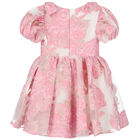 Girls Pink & Gold Floral Brocade Dress, 1, hi-res