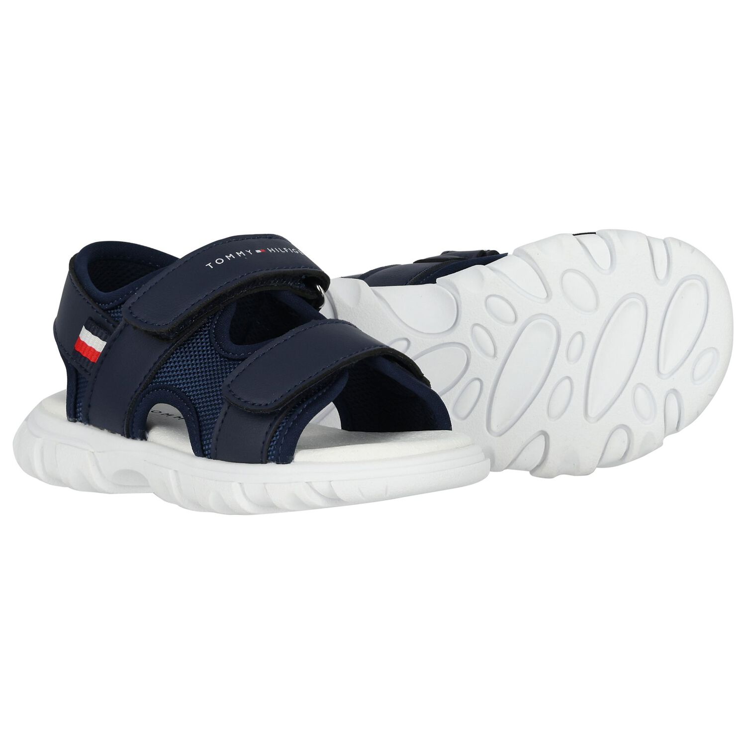 Boys Blue & White Logo Sandals, 1, hi-res