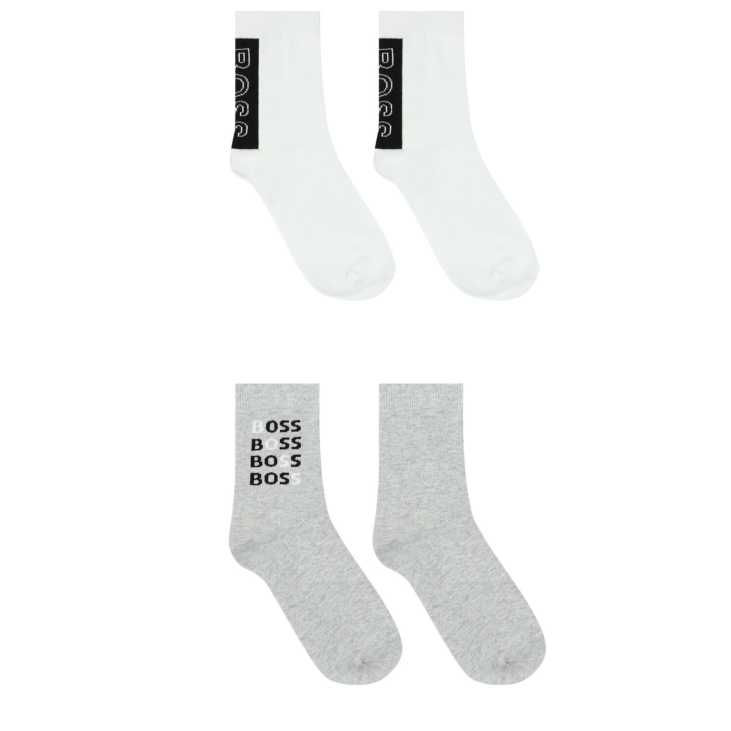 Boys Grey & White Logo Socks (2 Pack), 1, hi-res