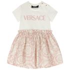 Younger Girls Ivory & Pink Barocco Dress, 1, hi-res